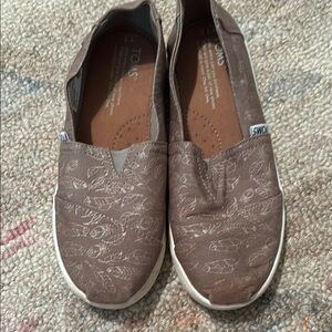 Toms kids Taupe Feather Pattern Slip-Ons